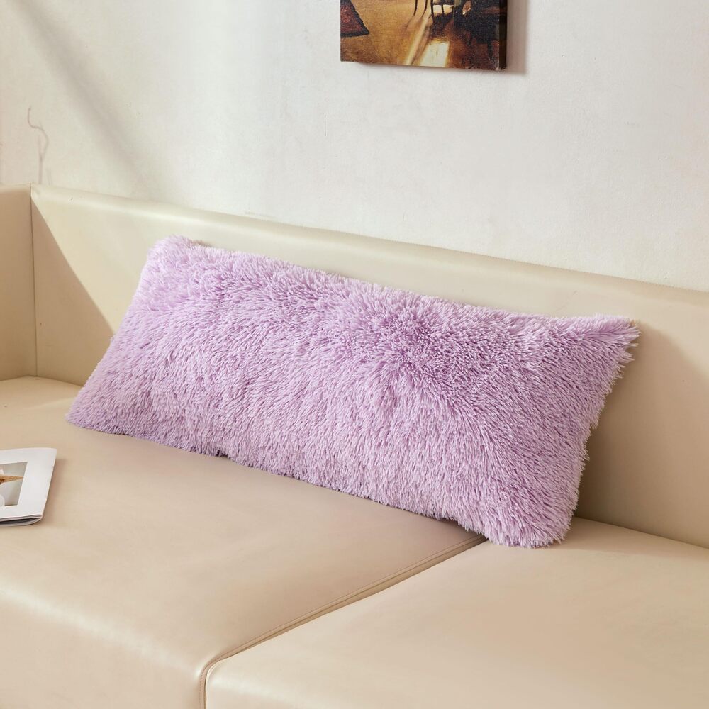 7865 14x36 Fluffy Faux Fur Lumbar Throw Pillow Cover, Shaggy Fuzzy Cozy